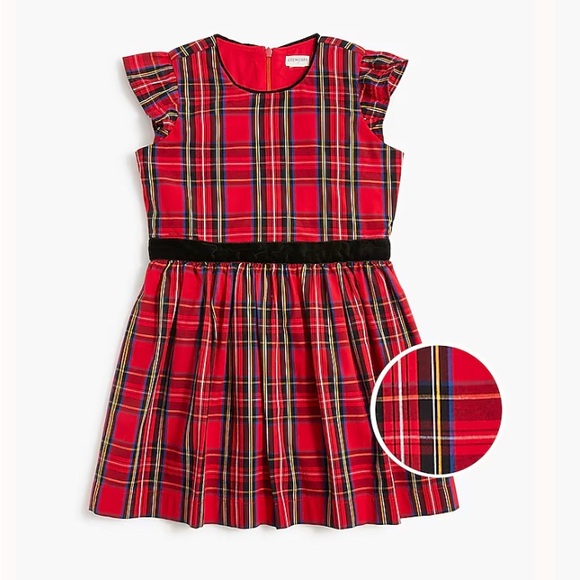 Crewcuts Other - Crewcuts Girls J Crew Flutter Sleeve Tartan Dress Sz 6 Red Black Plaid Holiday